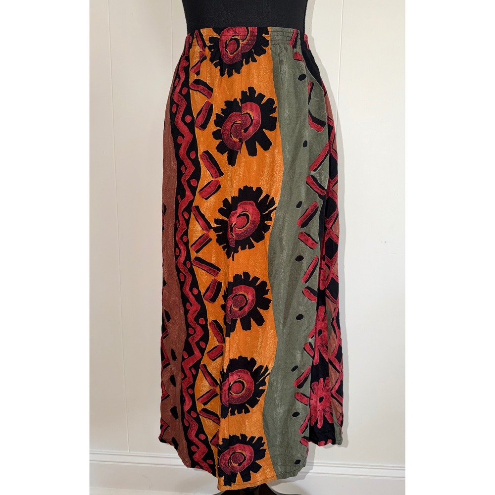 Bohemian Patchwork Maxi Skirt in Mustard, Olive & Black - Picture 6 of 12